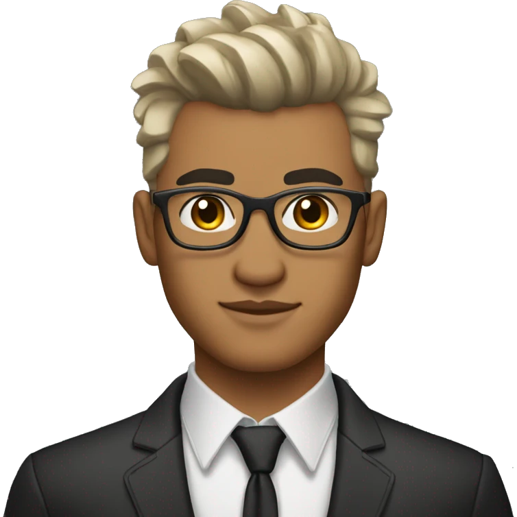Create an emoji of a handsome 25-year-old Mexican man: fit, medium brown skin, platinum faded mohawk, nose piercing, formal attire, and glasses. emoji