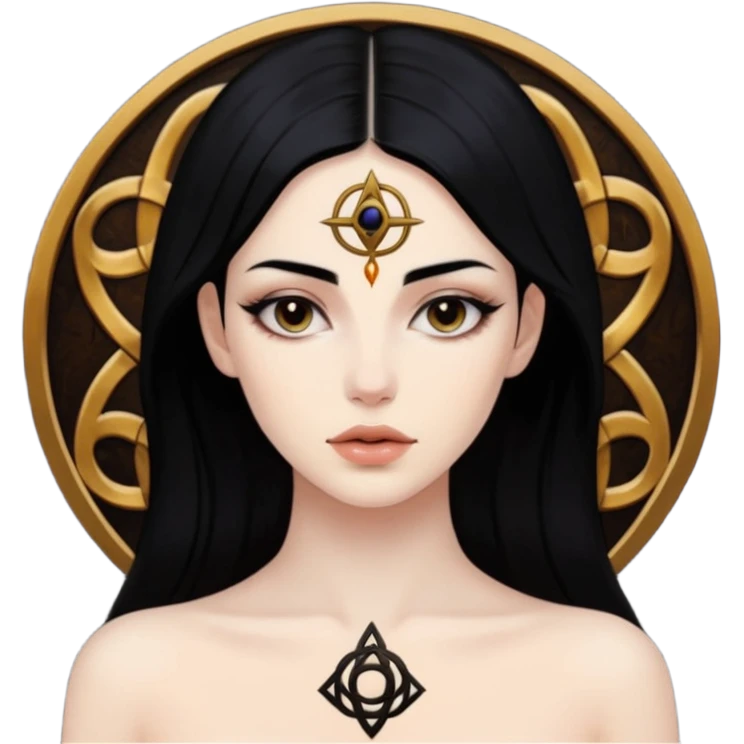 Dark oil traced over woman’s skin forming occult symbols, sensual devotion emoji