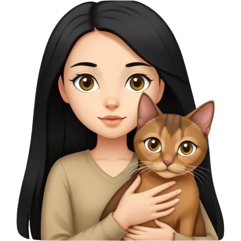 The girl with long black hair holding a Abyssinian cat emoji
