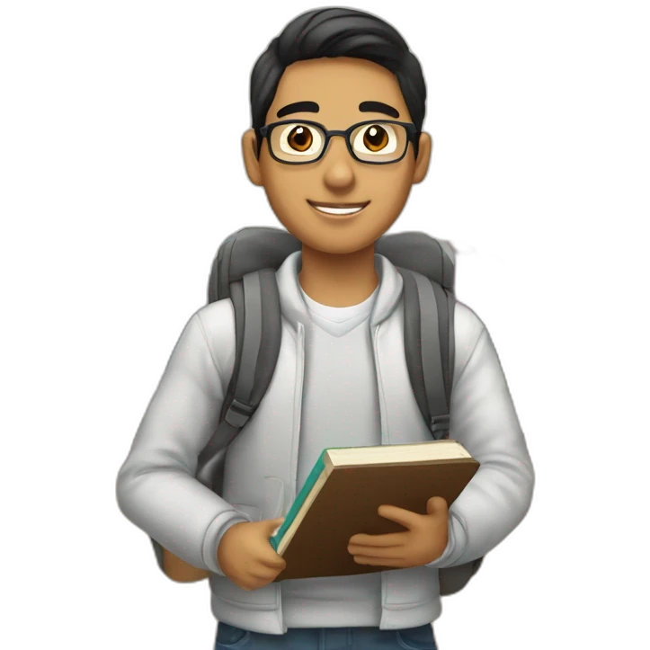 Peruvian university student with books and computer in his classroom emoji