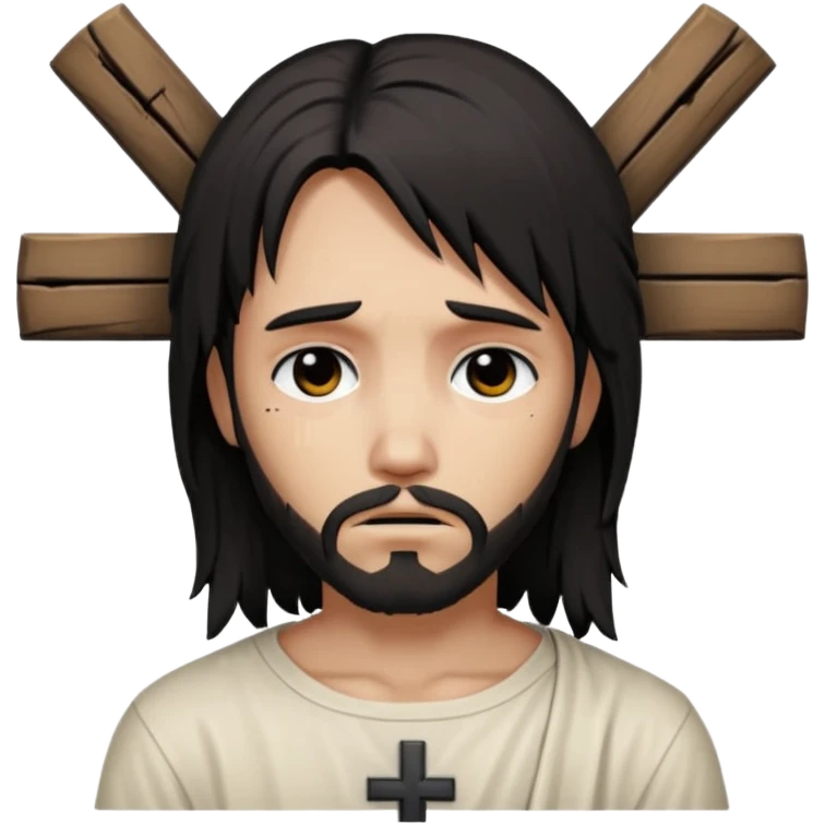 jesus-body-on-the-cross, with black edgy  Emo hair emoji