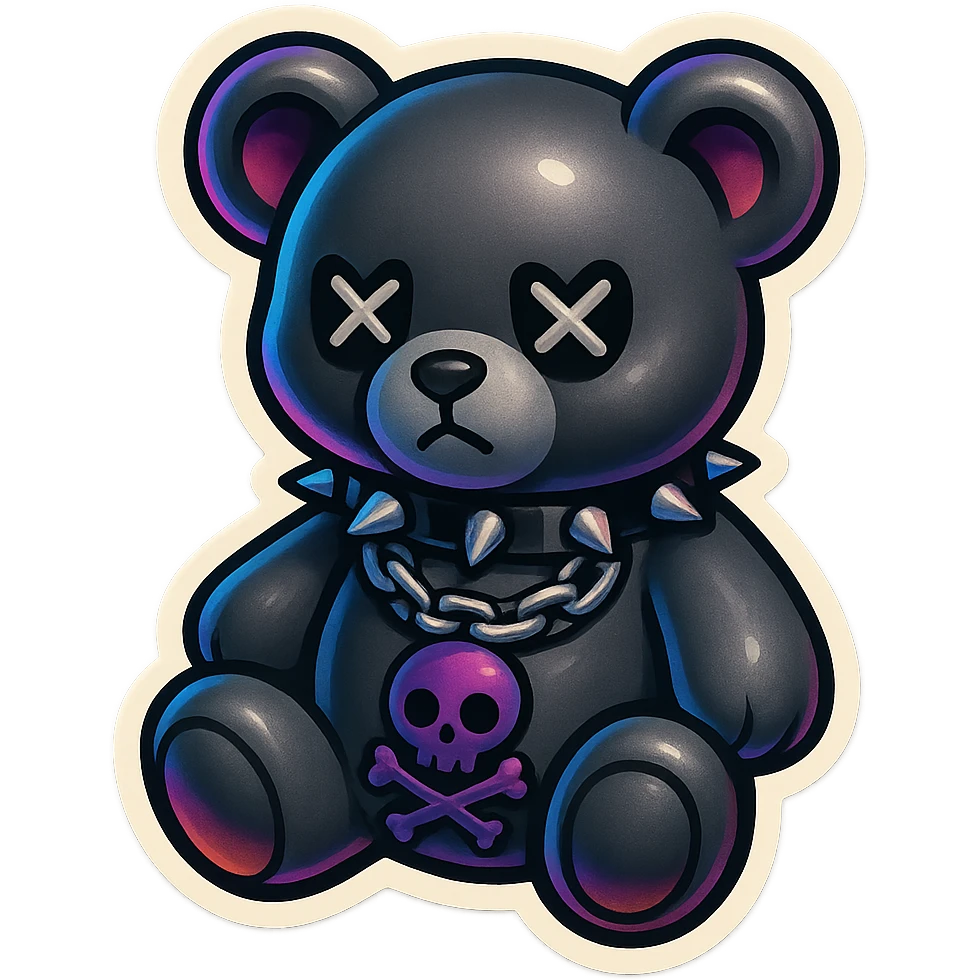 gothic teddy bear, retro stickers style emoji
