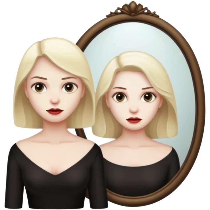 Man killer on mirror behind woman emoji