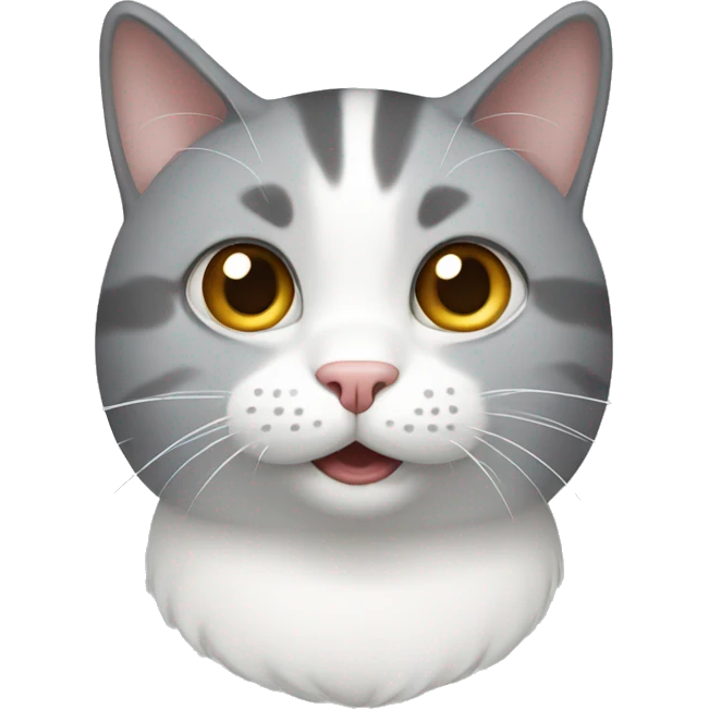 Grey and white cat looking funny emoji