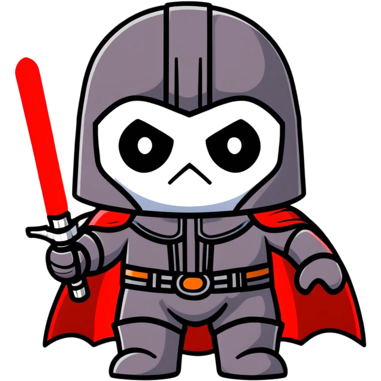 Oreo cookie wearing Sith lord helmet and cape with red lightsaber emoji