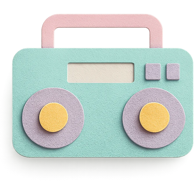 small portable boombox in paper-craft style with pastel colors and simple design emoji
