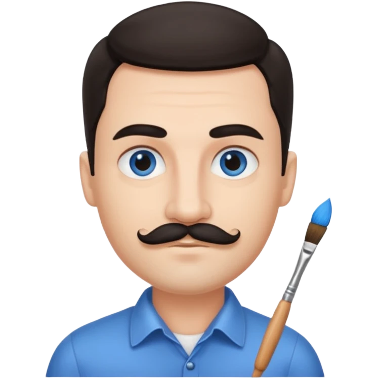 oval face with fair skin. His eyes were blue, and his eyebrows were dark and somewhat bushy. Above his upper lip he wore a small brush-like moustache, known as a "His hair was dark and emoji