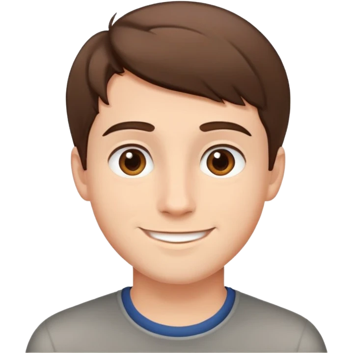 young man with short brown hair and friendly smile emoji