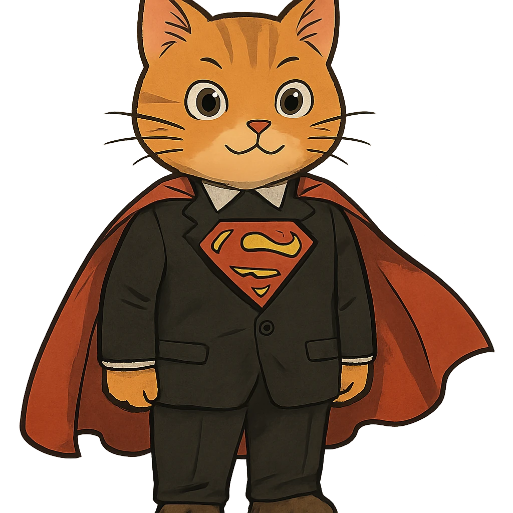 super man cat in black suit emoji