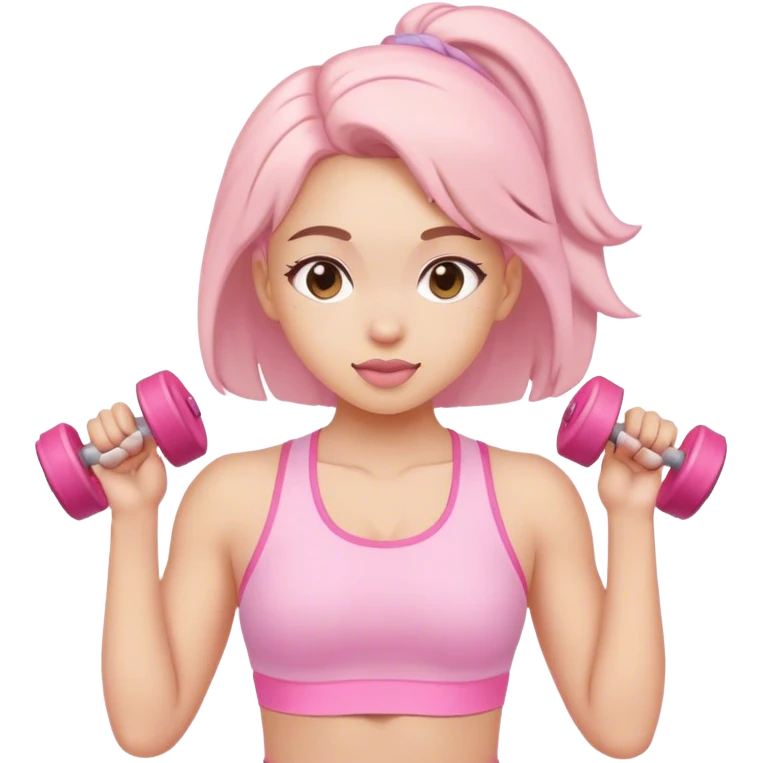 Girl gyming wearing all pastel pink emoji