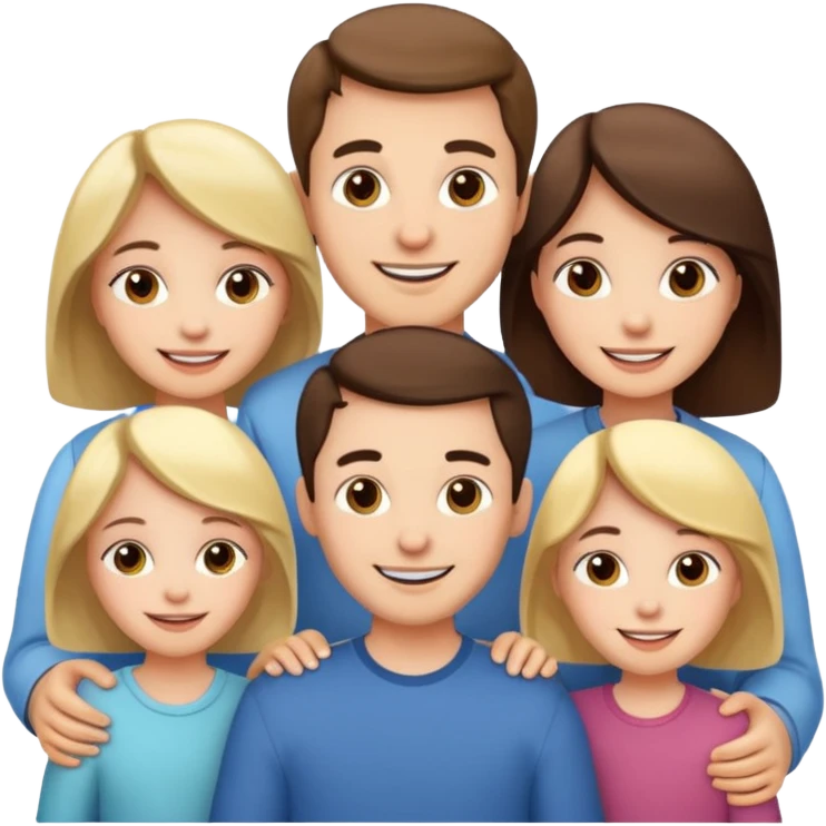 Happy family of 5: mom, dad, two sisters and brother emoji