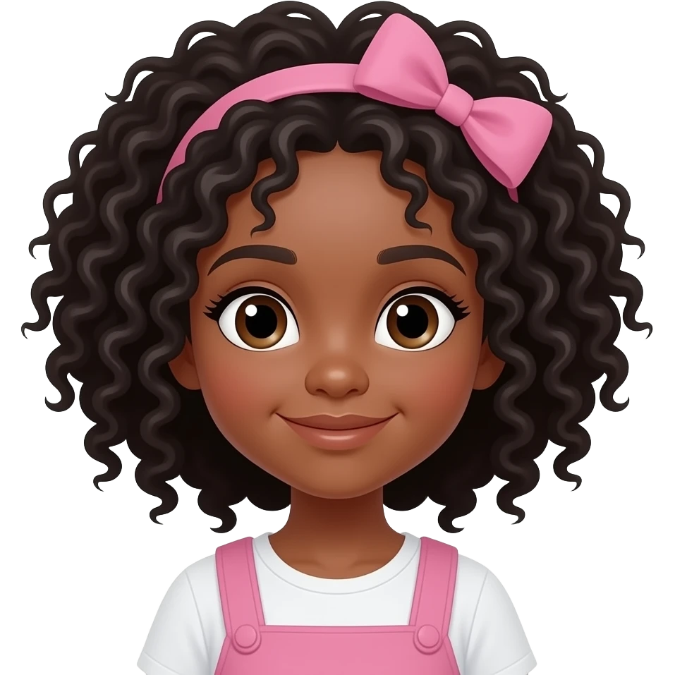 Niña pequeña morena con pelo negro muy rizado y lazo emoji