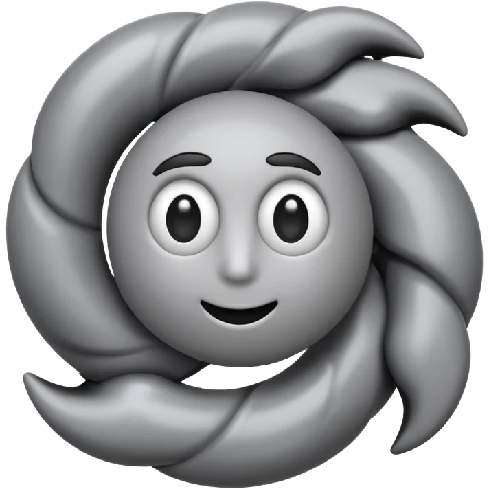 cyclone emoji with cartoonish eyes and black limbs, simple emoji-like style emoji