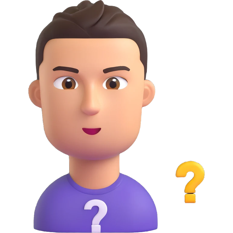 Cristiano Ronaldo with a suspicious expression, includes a question mark, 3D emoji style emoji