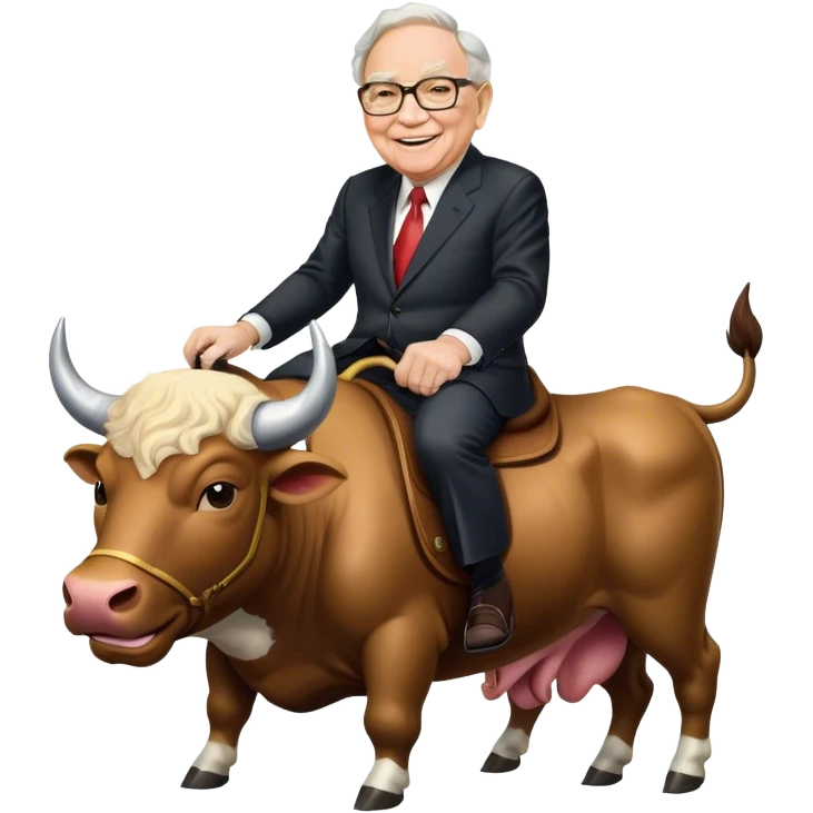 happy Warren Buffet riding bull emoji