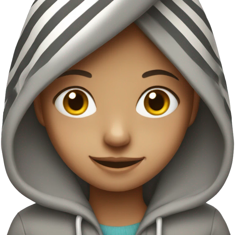 smiling girl with striped hoodie emoji