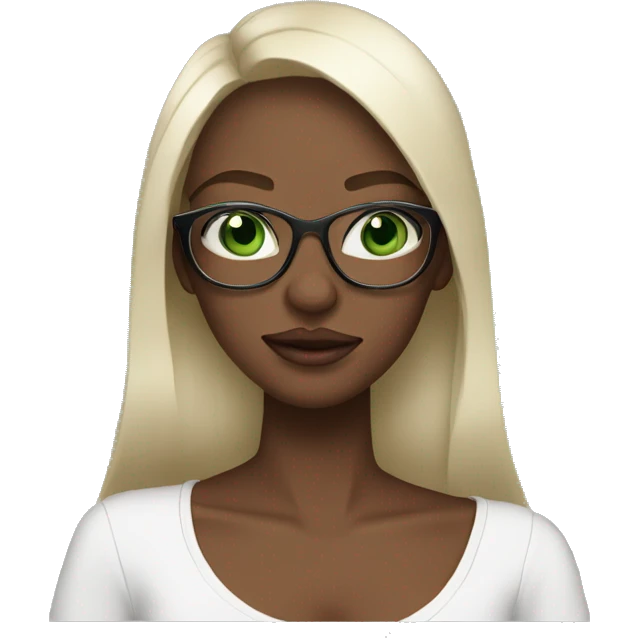 Black not that long straight hair with green eyes and glasses, big lips white girl holding one year old green eyes white baby son emoji
