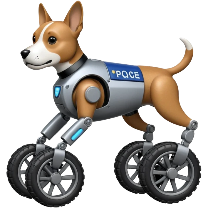 Very fast  jumping riot Boston Dynamics police robotic beagle Sherlock Holmes robodog with two off-road wheels per foot  emoji
