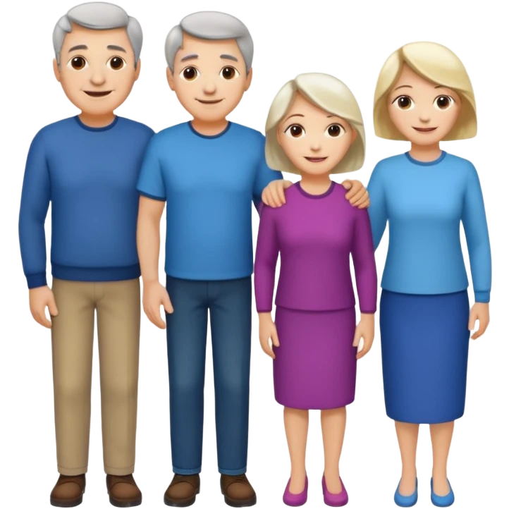 Boy, middle age, old age, old age women, middle age, girl. Standing side by side. emoji