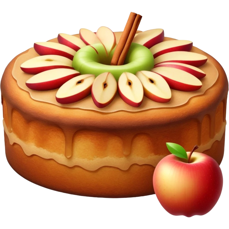 cinematic-realistic-apfelkuchen-dessert-emoji,-depicted-as-a-classic-apple-cake-bursting-with-cinnamon-and-apples-rendered-with-soft-textures-and-warm,-inviting-lighting. emoji