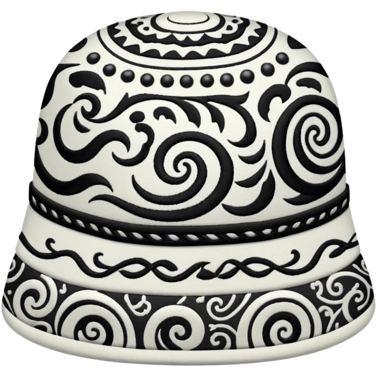 Tashkent style doppa hat with white background and black swirling patterns emoji
