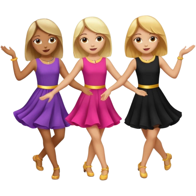 Emoji of 3 Girls dancing one with blonde hair, one tan skin with brown hair and one with black hair emoji
