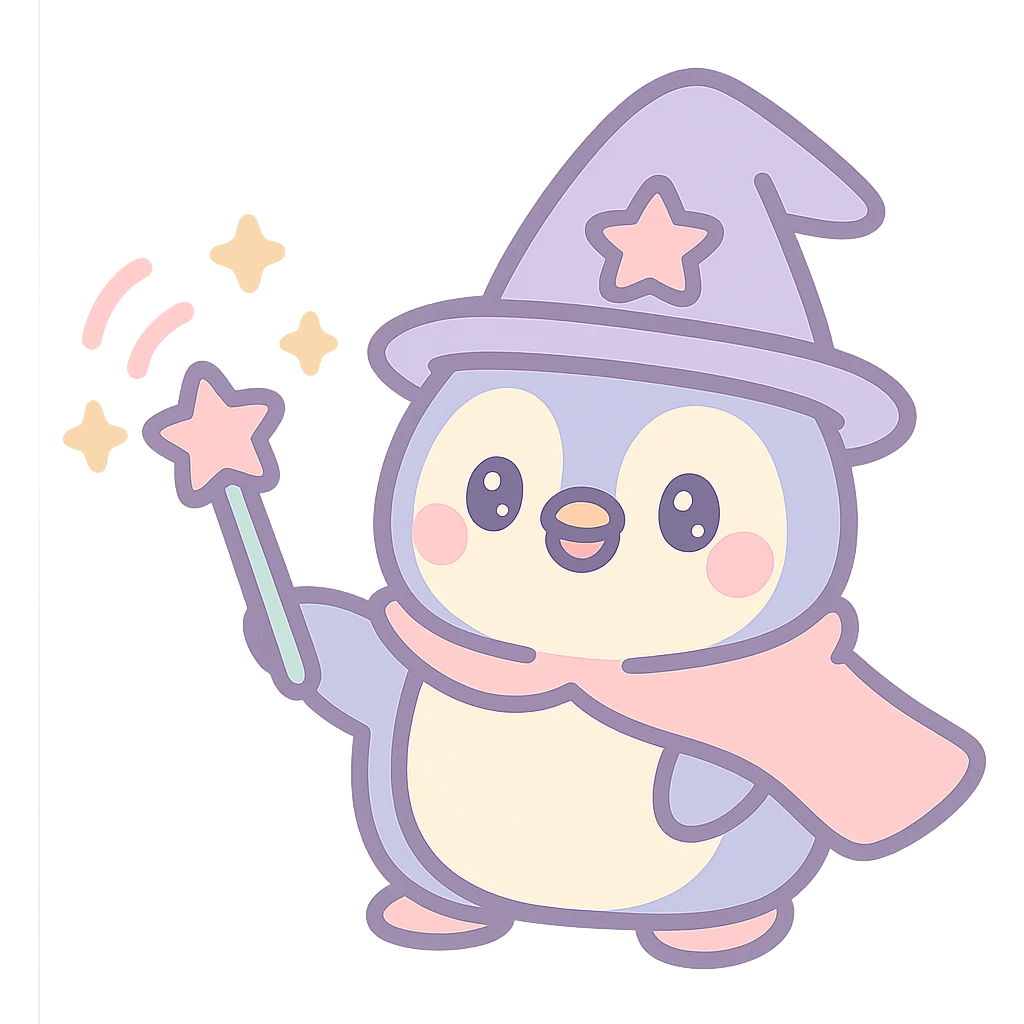 penguin wizard casting a spell with sparkles, whimsical and colorful emoji
