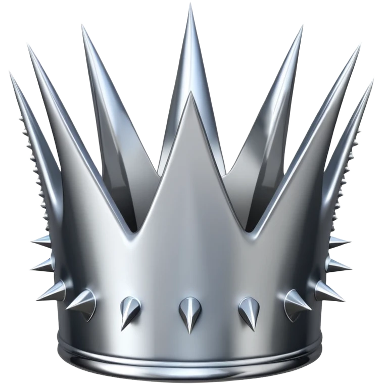 A spiked crown emoji made of silver chrome, sharp yet rounded metallic spikes, glossy reflections, aggressive luxury swag aesthetic, iOS emoji style, centered, clean white background emoji