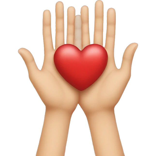Hands holding a heart emoji