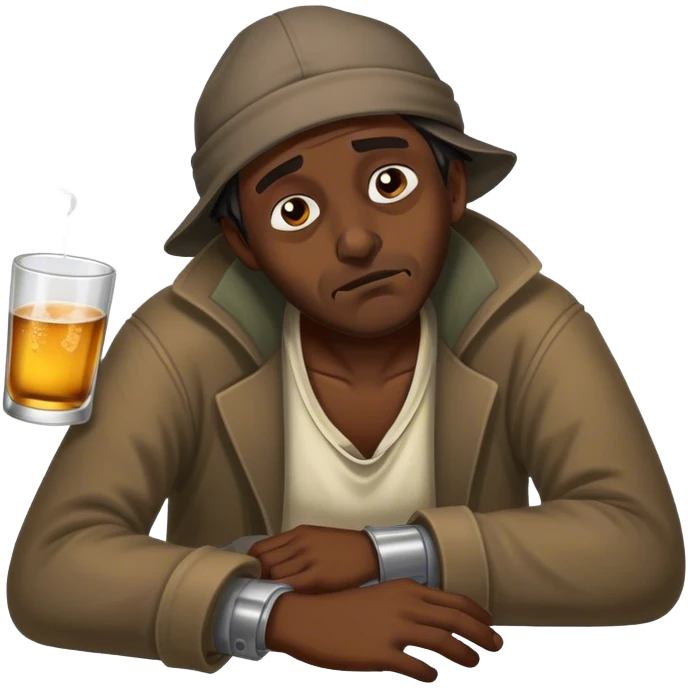Hobo passed out, drunk, dark skin emoji