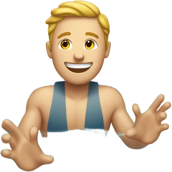 An emoji of a fair-skinned man happily diving headfirst into a pool. emoji