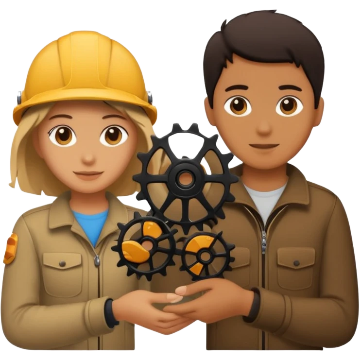 person silhouette handing a gear to another emoji