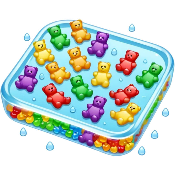 puddle with tiny rainbow clear gummy bears floating in it on their backs emoji
