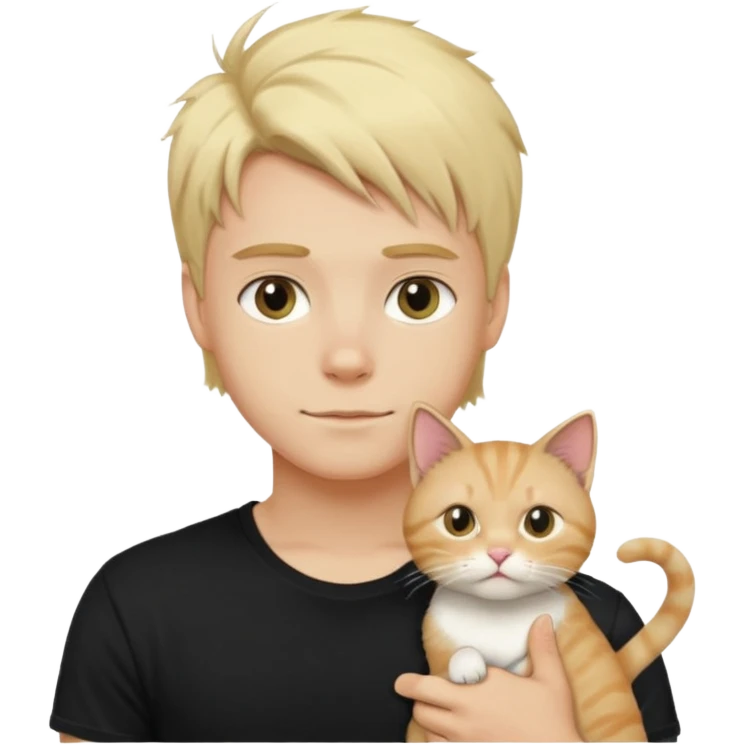 sexy boy with blond rozcuchanými hair and black t-shirt with cat  emoji