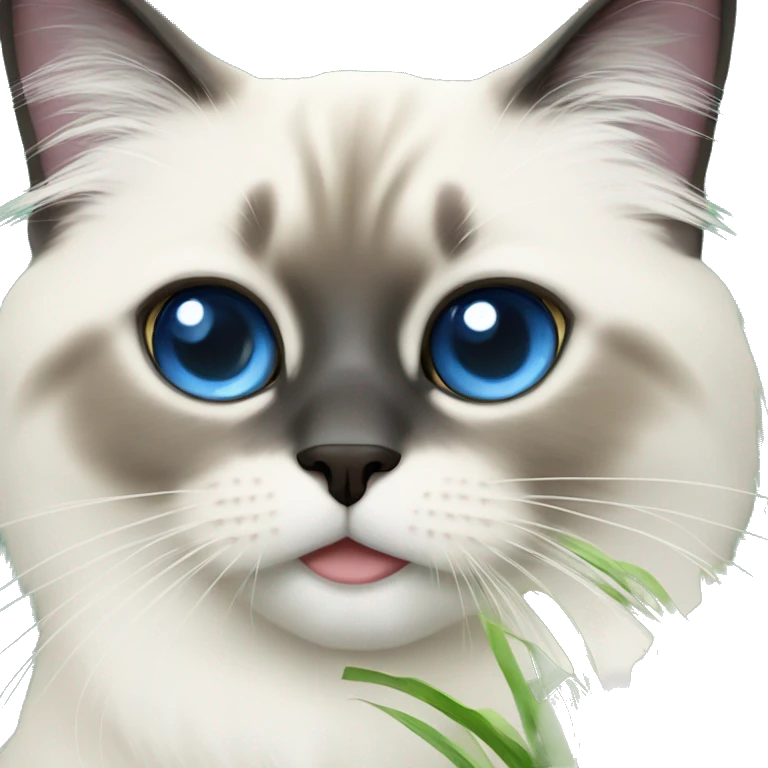 blue eye birman cat eating grass emoji