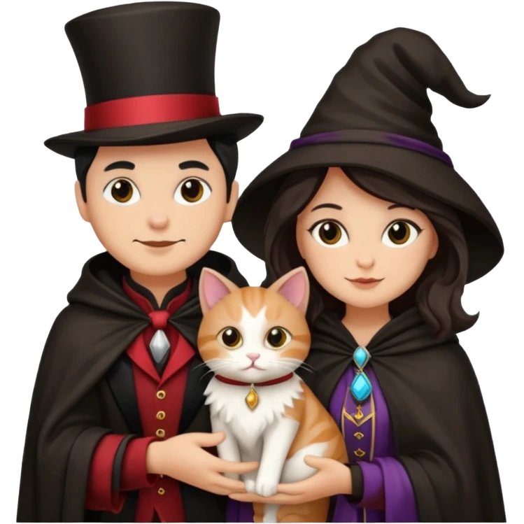 magician couple and their pet cat emoji