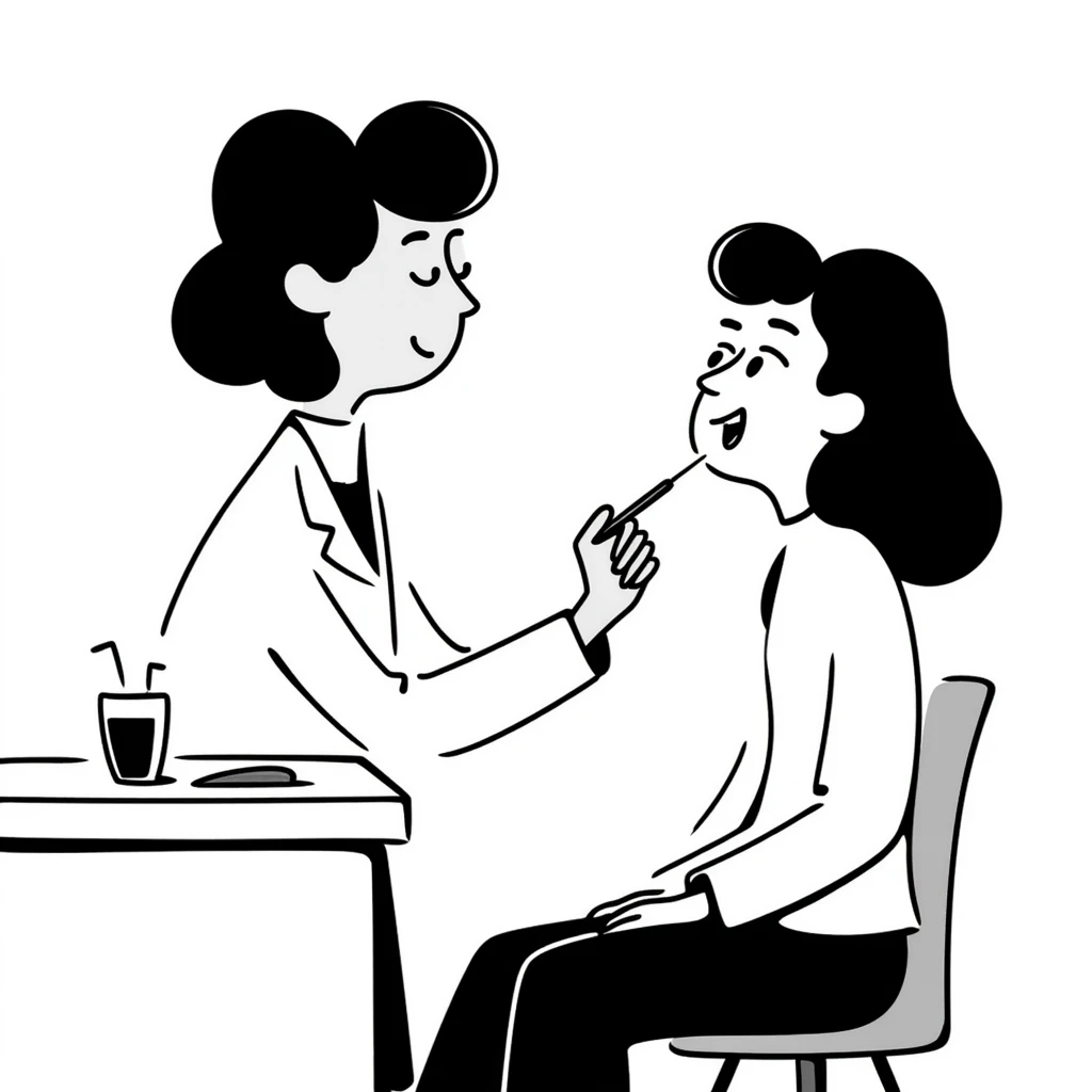 Doctor examining patient's throat with tongue depressor, medical check-up in physician's office emoji