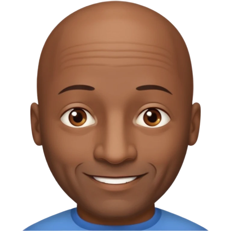 Black bald 55 year old looks younger  man no facial hair brown eyes kind smile wide nose emoji