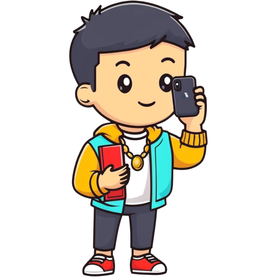 boy holding jewelry with phone emoji