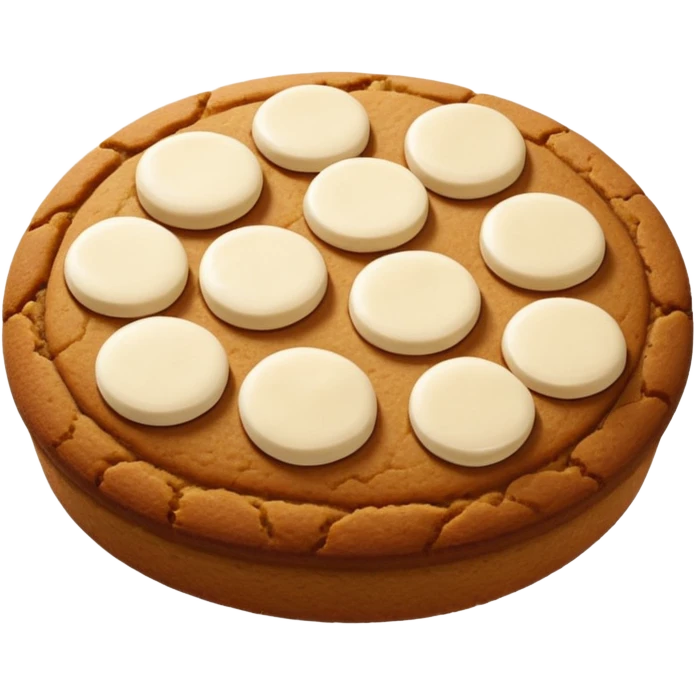 round gingerbread with three white almonds on top, seen from above emoji
