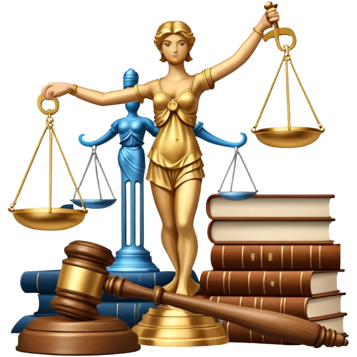 An icon featuring a gavel, scales of justice, and legal books, symbolizing law. The design includes a courthouse building in the background, representing the legal system and justice. Transparent background highlights the authority and structure of the law. emoji