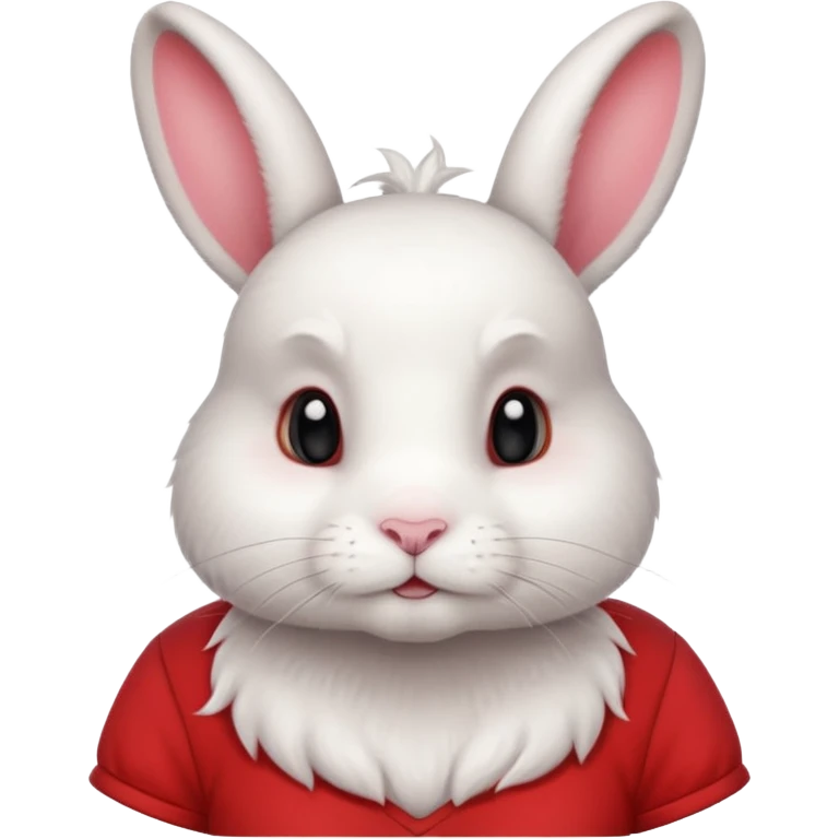 white large bunny, pet lover, red shirt, pony tail. emoji