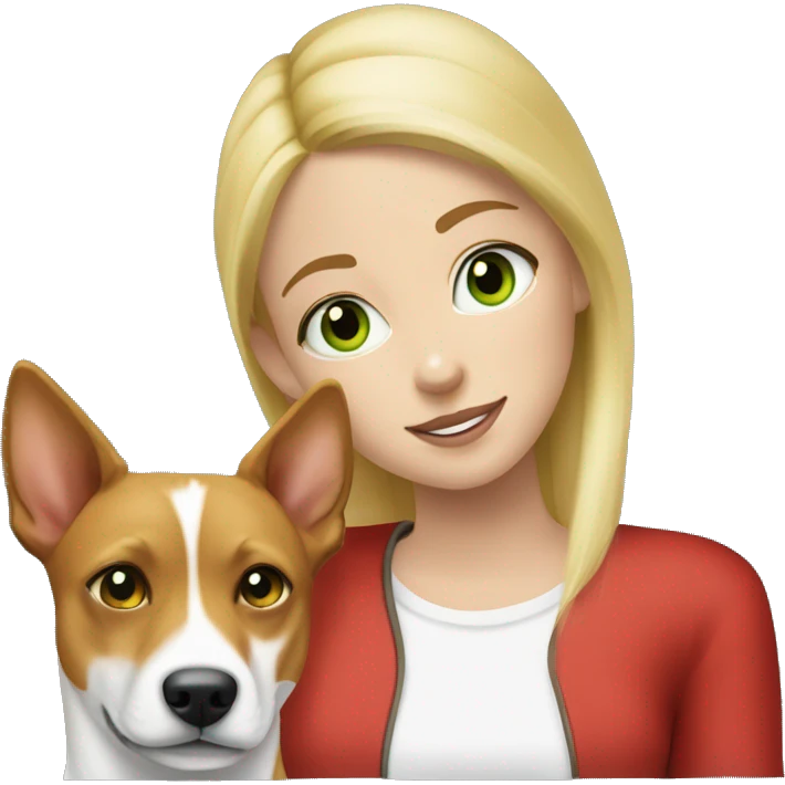 a white green eyed blonde girl and a red and white basenji dog emoji