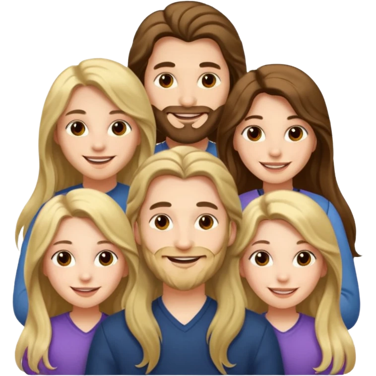 1 man and 2 girls with long hair, friends emoji