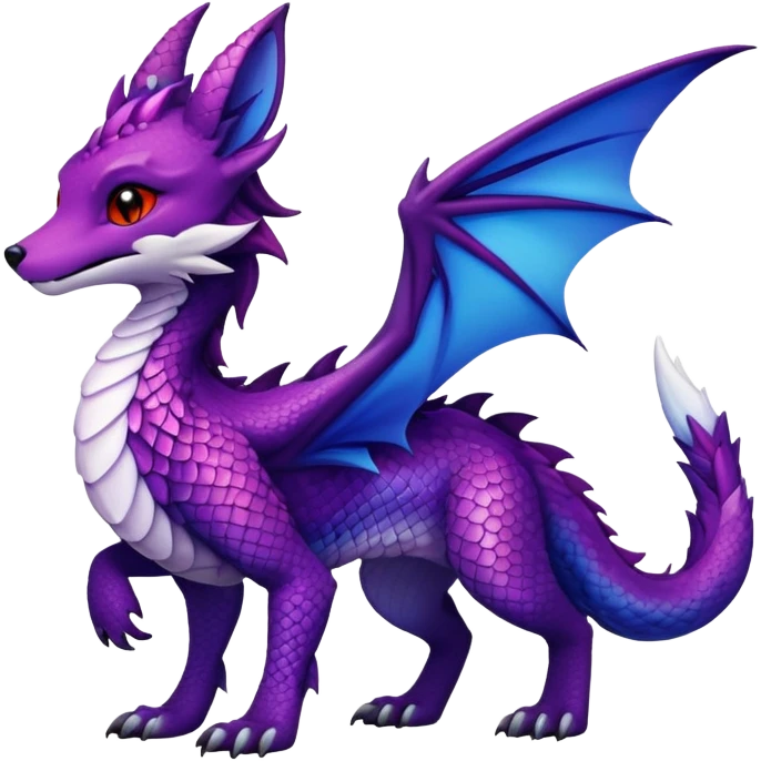 Fox dragon hybrid front facing full body dark purple and blue and red emoji