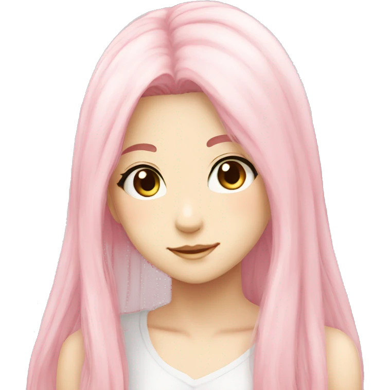 Light Pink long hair white anime girl emoji