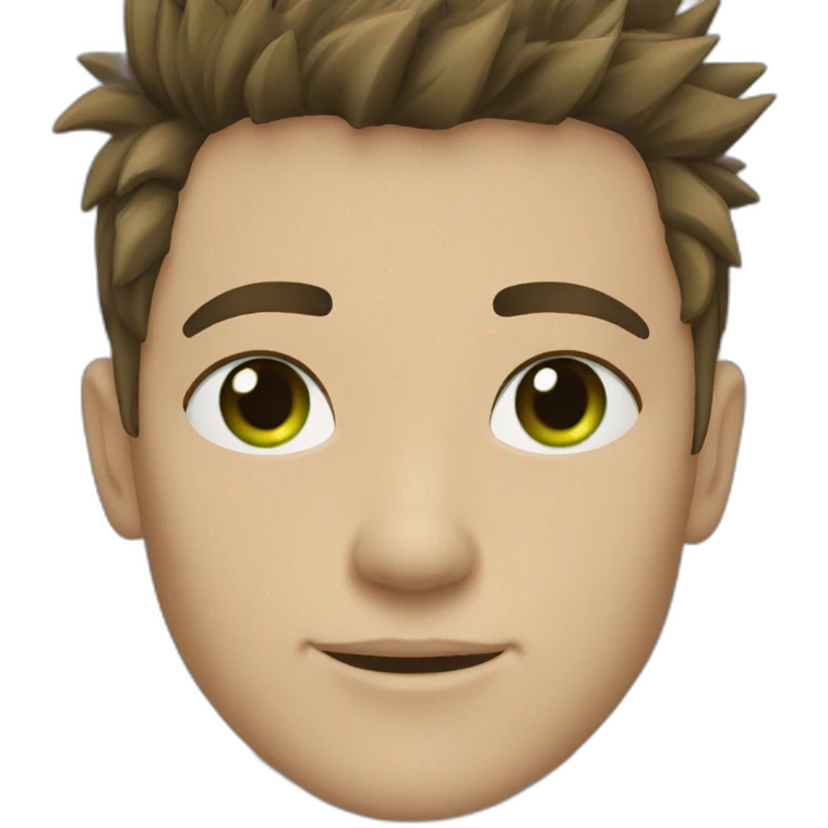 young man spiky brown hair green eyes emoji