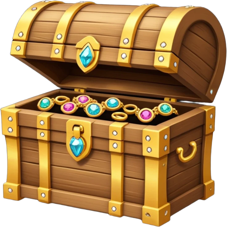 treasure chest with jewelery, rings and necklace in it emoji