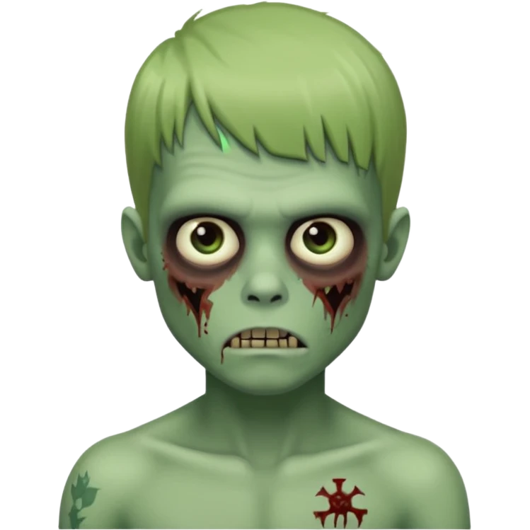 Menino de cabelo liso com franja zumbi sem camisa  emoji