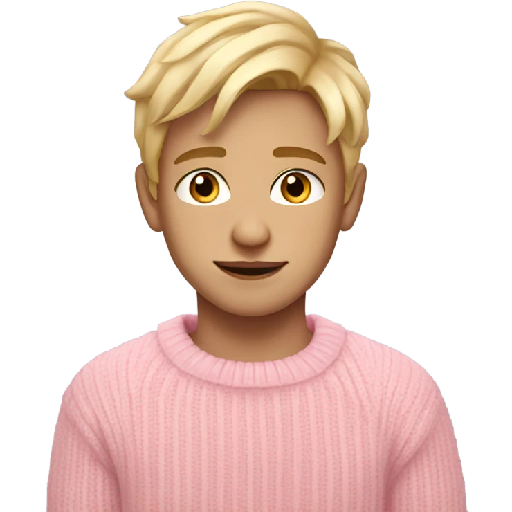a fair skin boy in pink pastel sweater, blonde hair and cute pose emoji
